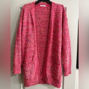 Blakeley Hot Pink Multi Colored Confetti Knit Open Front Cardigan Duster OS